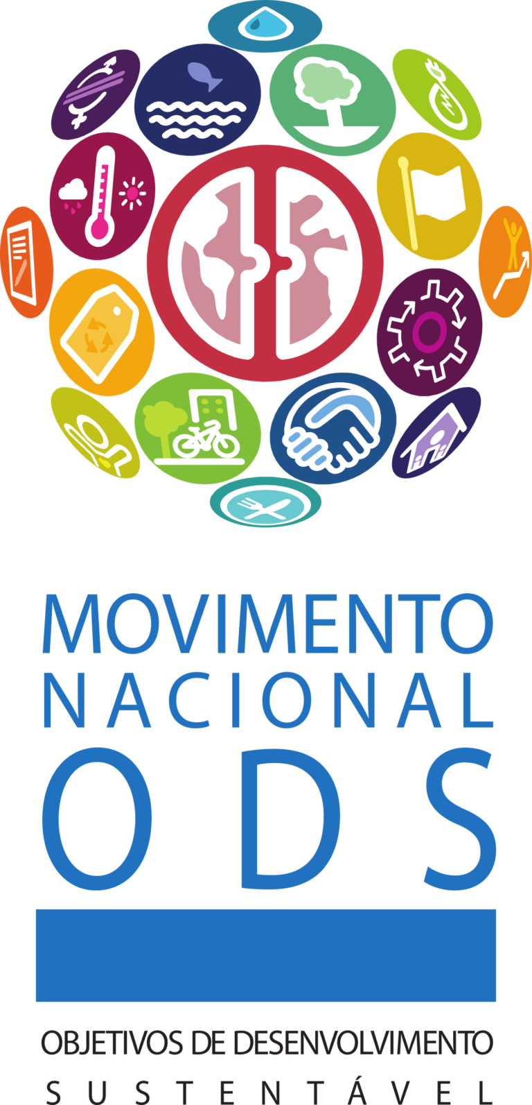Logo vertical do Movimento Nacional ODS com fundo transparente
